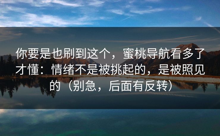 你要是也刷到这个，蜜桃导航看多了才懂：情绪不是被挑起的，是被照见的（别急，后面有反转）