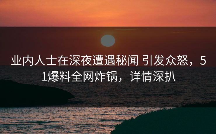 业内人士在深夜遭遇秘闻 引发众怒，51爆料全网炸锅，详情深扒