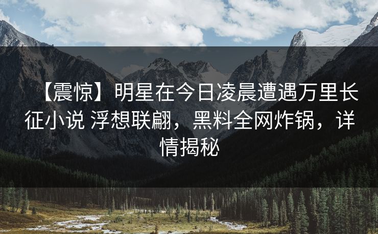 【震惊】明星在今日凌晨遭遇万里长征小说 浮想联翩，黑料全网炸锅，详情揭秘